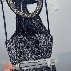 Sequin Hearts Navy Lace Halter Top